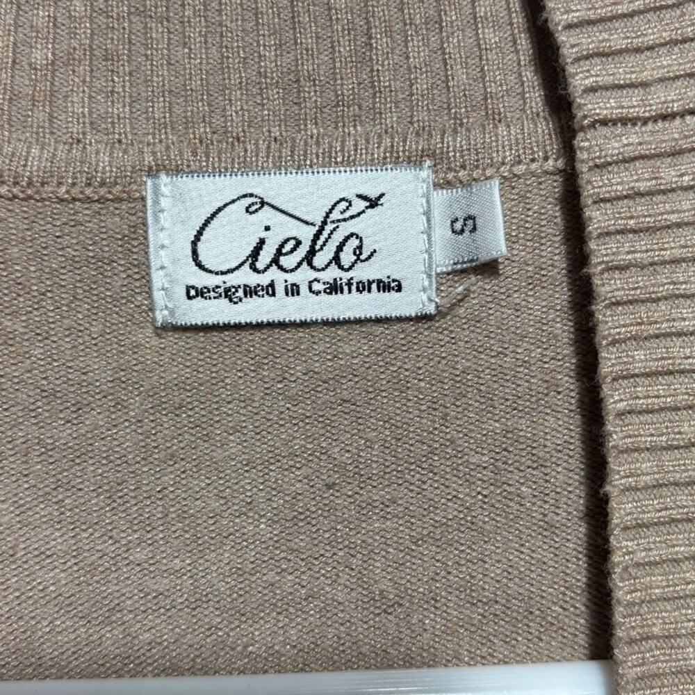 Cielo Women's Long Open Front Cardigan Tan Viscose Blend Size S Lightweight - Picture 4 of 9